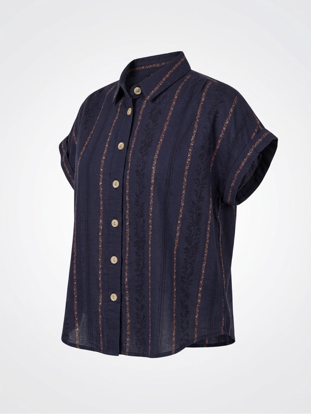 Madewell Navy Short-Sleeve Button-Down with Copper Stripe